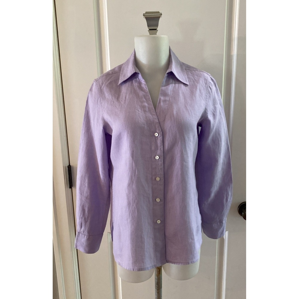 Talbot's Pure 100%  Irish Linen Button Down Shirt Lilac Summer Classic- Size 8P